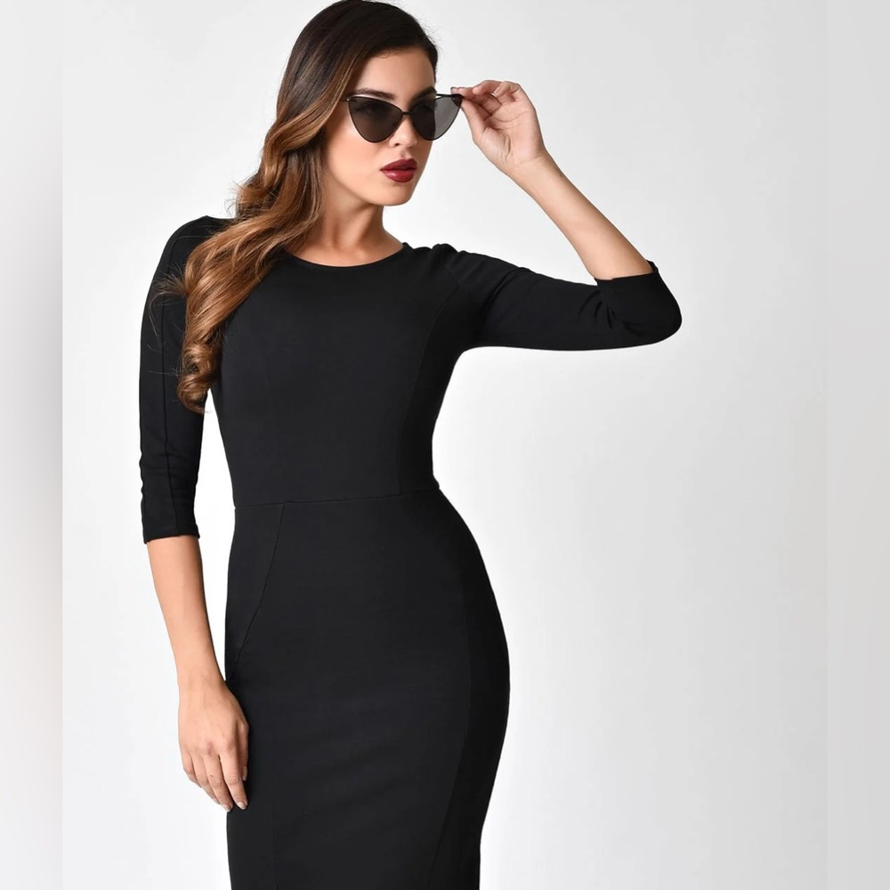 Unique Vintage Black Mod Wiggle Dress NWOT Size Large - Picture 2 of 14